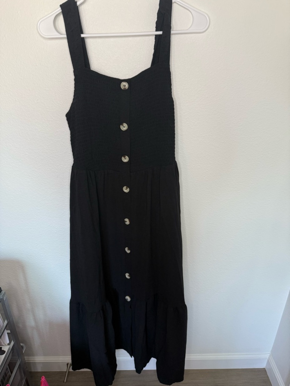 Grace Karin Black Button-Front Sundress with Smocked Bodice